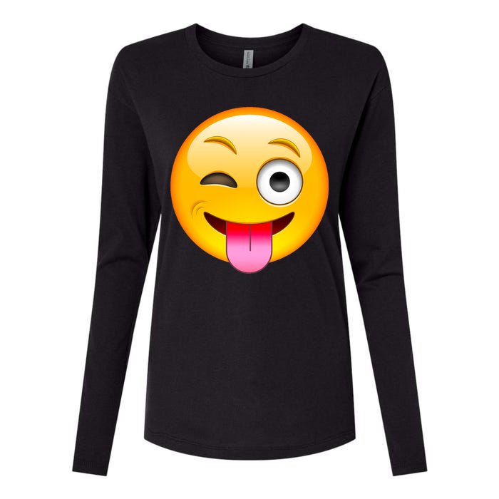 Emoticon Tongue Out Emoji with Winking Eye Smiley Womens Cotton Relaxed Long Sleeve T-Shirt