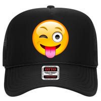 Emoticon Tongue Out Emoji with Winking Eye Smiley High Crown Mesh Back Trucker Hat