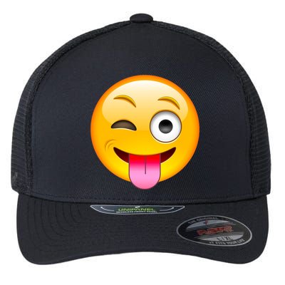 Emoticon Tongue Out Emoji with Winking Eye Smiley Flexfit Unipanel Trucker Cap