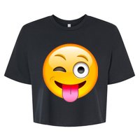 Emoticon Tongue Out Emoji with Winking Eye Smiley Bella+Canvas Jersey Crop Tee