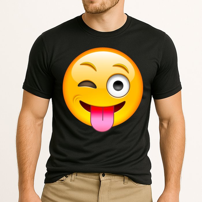 Emoticon Tongue Out Emoji with Winking Eye Smiley Performance Shirt