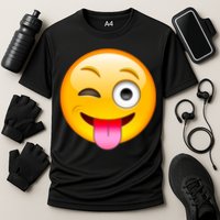 Emoticon Tongue Out Emoji with Winking Eye Smiley Performance Shirt
