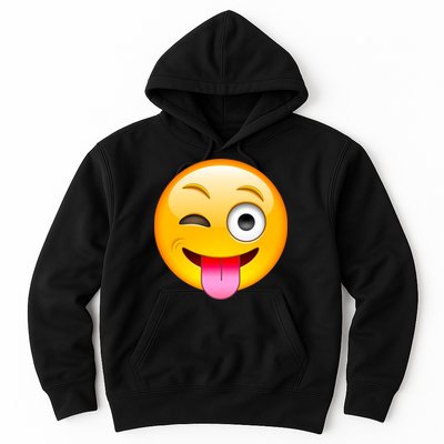 Emoticon Tongue Out Emoji with Winking Eye Smiley Hoodie