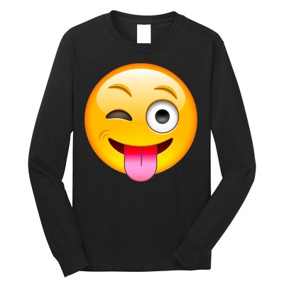 Emoticon Tongue Out Emoji with Winking Eye Smiley Long Sleeve Shirt