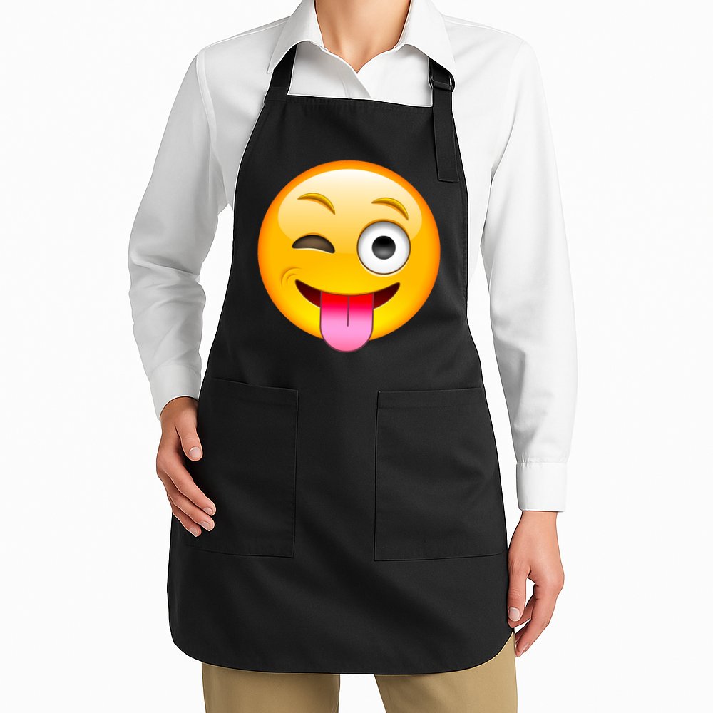 Emoticon Tongue Out Emoji with Winking Eye Smiley Apron