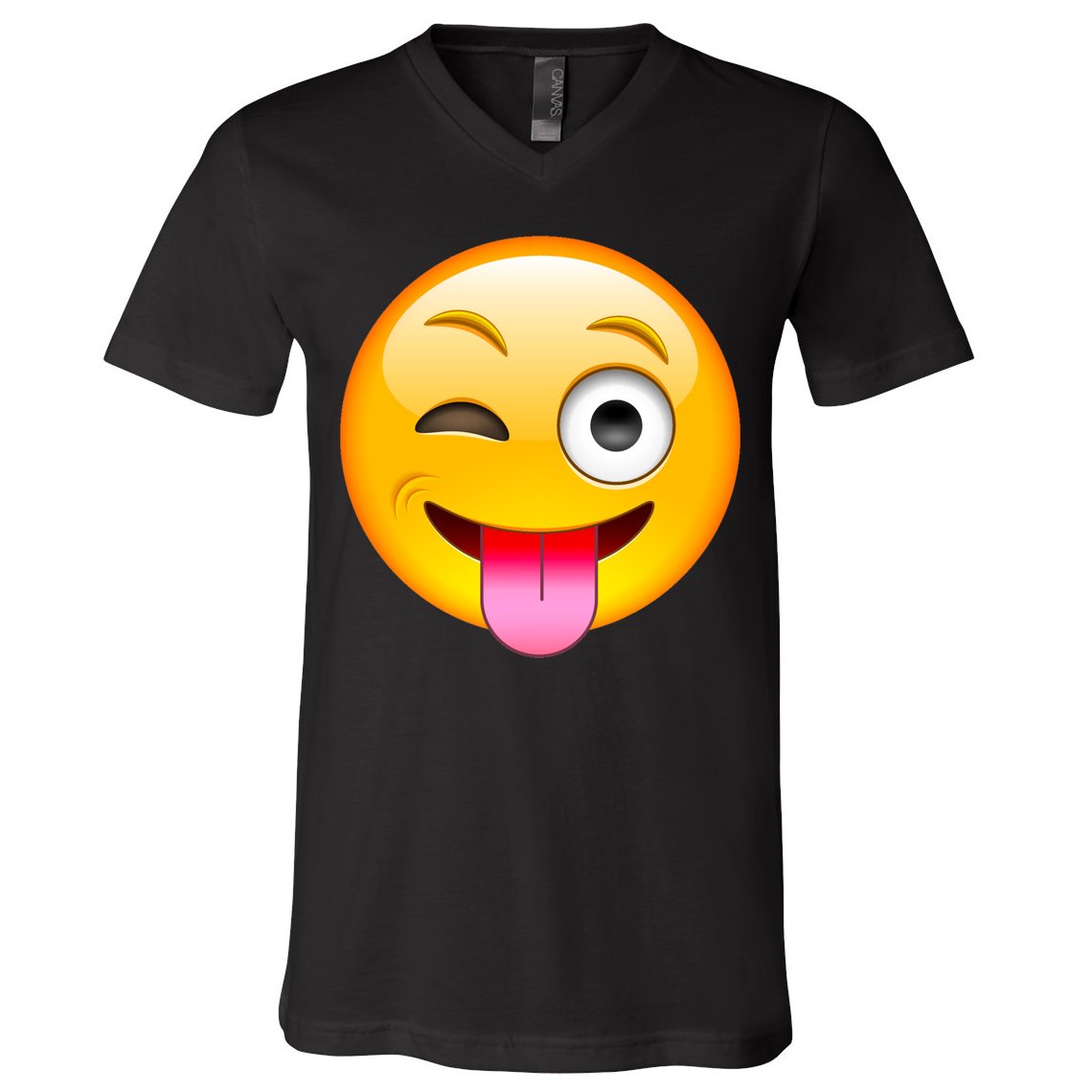 Emoticon Tongue Out Emoji with Winking Eye Smiley V-Neck T-Shirt