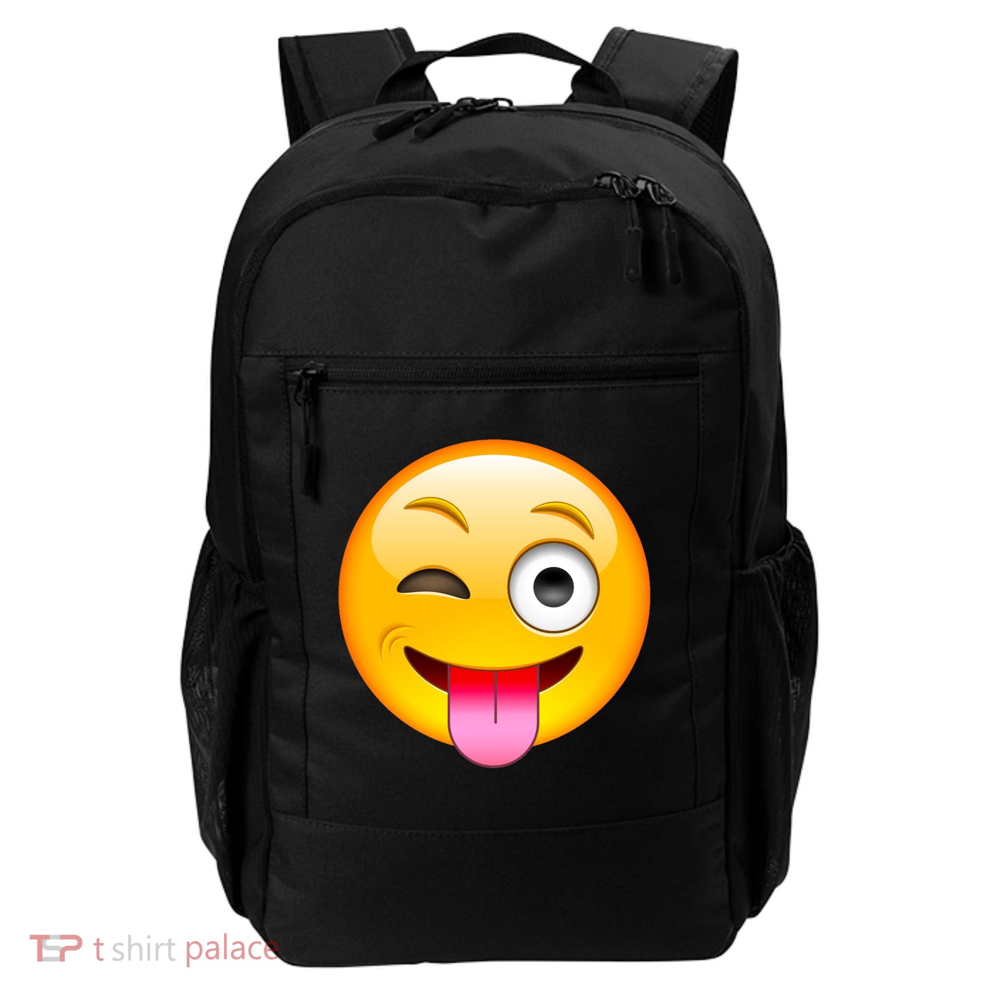 Emoticon Tongue Out Emoji with Winking Eye Smiley Daily Commute Backpack