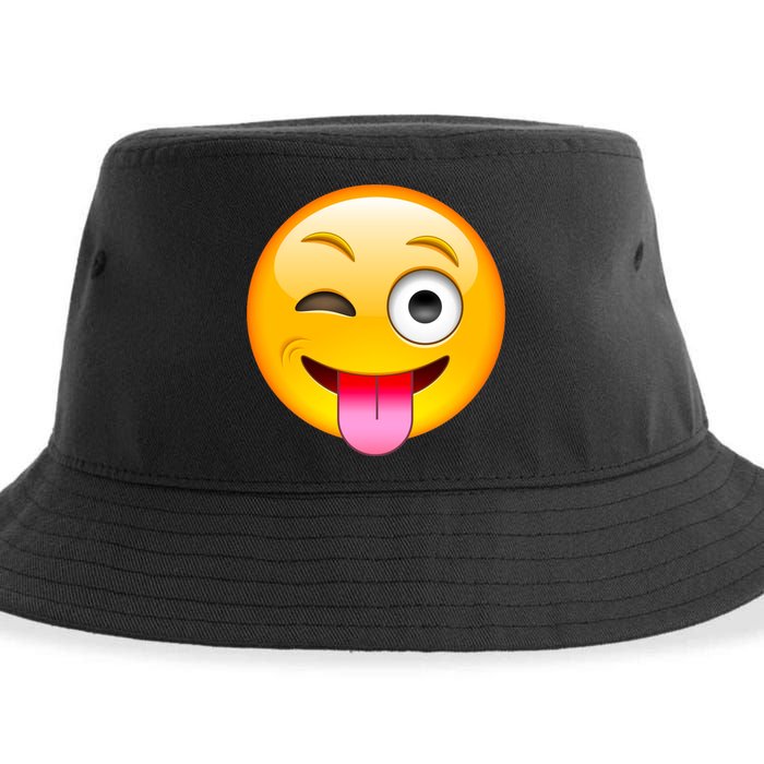 Emoticon Tongue Out Emoji with Winking Eye Smiley Sustainable Bucket Hat