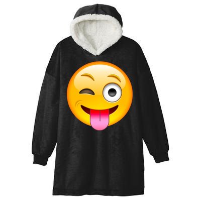 Emoticon Tongue Out Emoji with Winking Eye Smiley Hooded Wearable Blanket