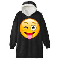 Emoticon Tongue Out Emoji with Winking Eye Smiley Hooded Wearable Blanket