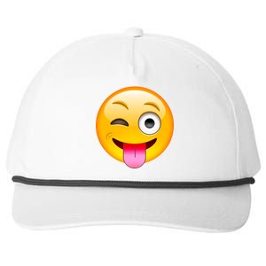 Emoticon Tongue Out Emoji with Winking Eye Smiley Snapback Five-Panel Rope Hat