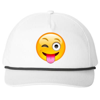 Emoticon Tongue Out Emoji with Winking Eye Smiley Snapback Five-Panel Rope Hat