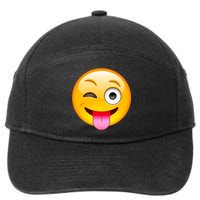 Emoticon Tongue Out Emoji with Winking Eye Smiley 7-Panel Snapback Hat