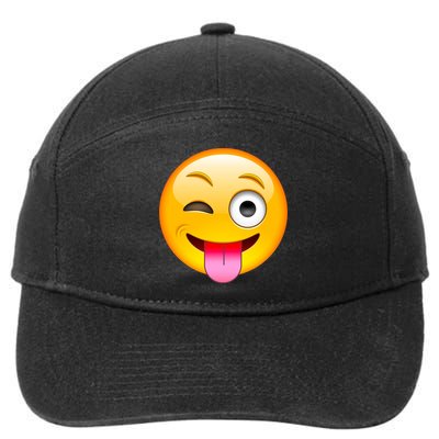 Emoticon Tongue Out Emoji with Winking Eye Smiley 7-Panel Snapback Hat