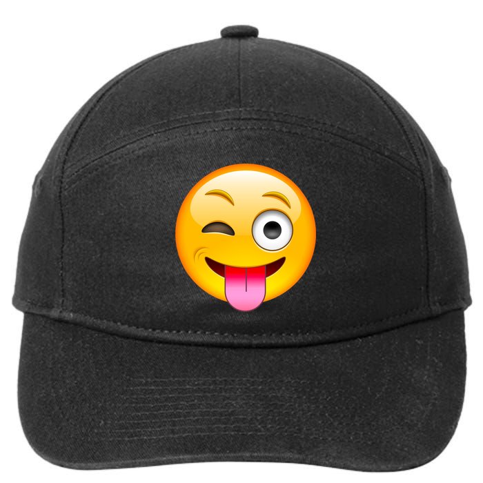 Emoticon Tongue Out Emoji with Winking Eye Smiley 7-Panel Snapback Hat