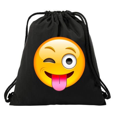 Emoticon Tongue Out Emoji with Winking Eye Smiley Drawstring Bag
