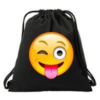 Emoticon Tongue Out Emoji with Winking Eye Smiley Drawstring Bag