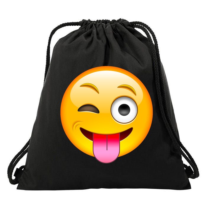 Emoticon Tongue Out Emoji with Winking Eye Smiley Drawstring Bag
