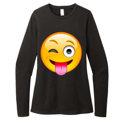 Emoticon Tongue Out Emoji with Winking Eye Smiley Womens CVC Long Sleeve Shirt