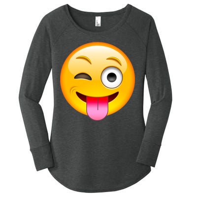 Emoticon Tongue Out Emoji with Winking Eye Smiley Women's Perfect Tri Tunic Long Sleeve Shirt