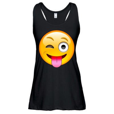 Emoticon Tongue Out Emoji with Winking Eye Smiley Ladies Essential Flowy Tank