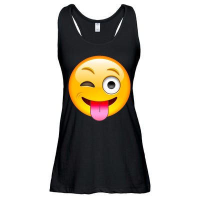 Emoticon Tongue Out Emoji with Winking Eye Smiley Ladies Essential Flowy Tank