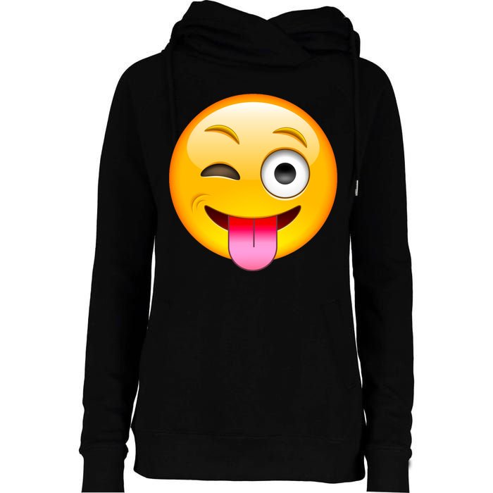 Emoticon Tongue Out Emoji with Winking Eye Smiley Womens Funnel Neck Pullover Hood