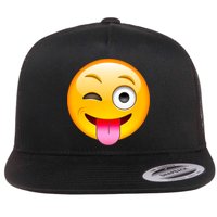 Emoticon Tongue Out Emoji with Winking Eye Smiley Flatbill Hat