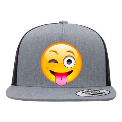 Emoticon Tongue Out Emoji with Winking Eye Smiley Flat Bill Trucker Hat