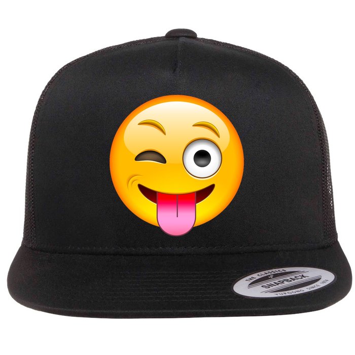 Emoticon Tongue Out Emoji with Winking Eye Smiley Flatbill Hat