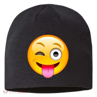 Emoticon Tongue Out Emoji with Winking Eye Smiley Sustainable Beanie
