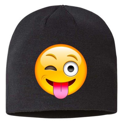 Emoticon Tongue Out Emoji with Winking Eye Smiley Sustainable Beanie