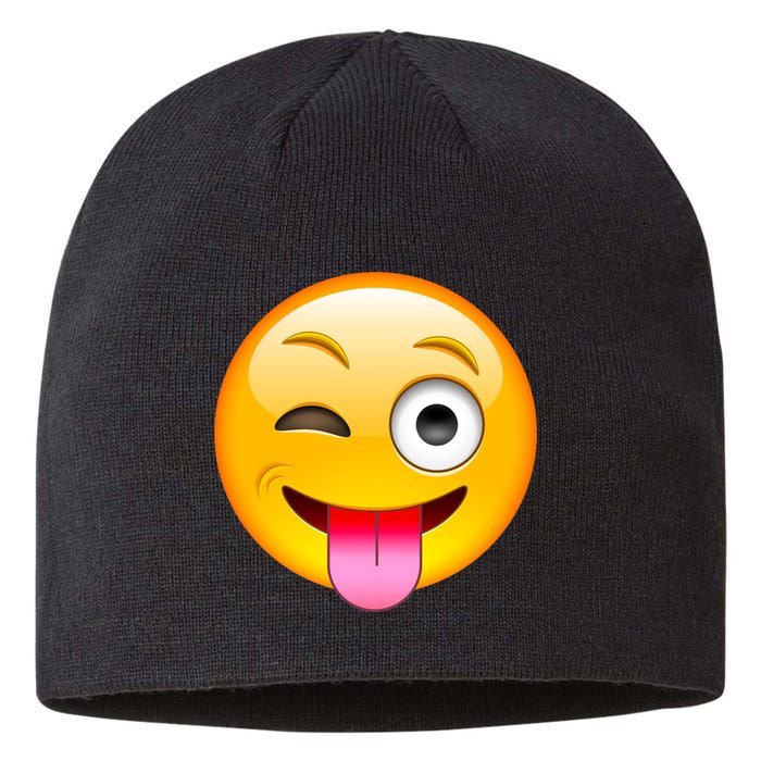 Emoticon Tongue Out Emoji with Winking Eye Smiley Sustainable Beanie