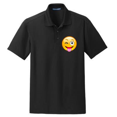 Emoticon Tongue Out Emoji with Winking Eye Smiley Dry Zone Grid Polo