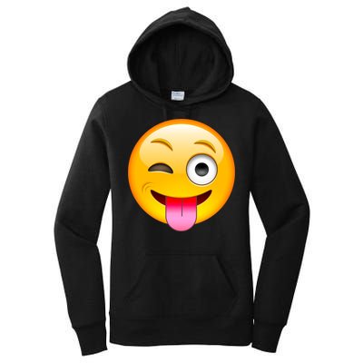 Emoticon Tongue Out Emoji with Winking Eye Smiley Women's Pullover Hoodie