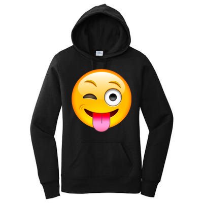 Emoticon Tongue Out Emoji with Winking Eye Smiley Women's Pullover Hoodie