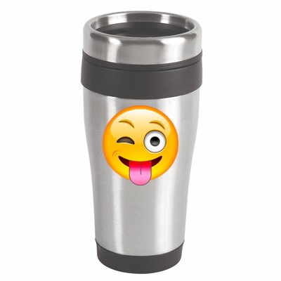 Emoticon Tongue Out Emoji with Winking Eye Smiley 16oz Travel Tumbler