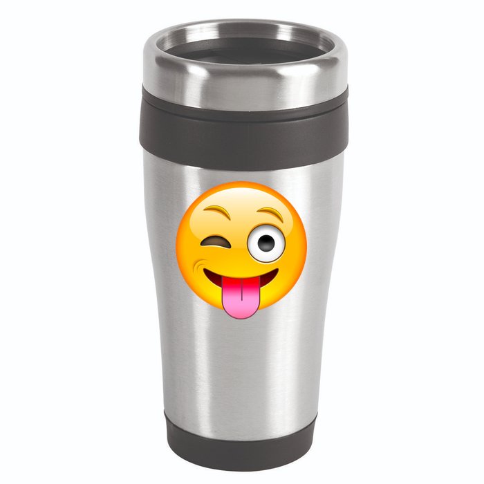 Emoticon Tongue Out Emoji with Winking Eye Smiley 16oz Travel Tumbler
