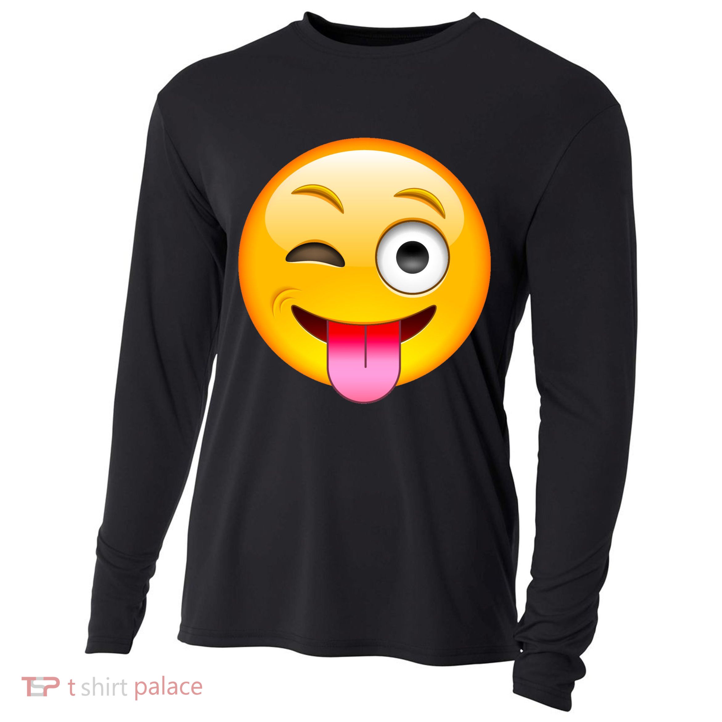 Emoticon Tongue Out Emoji with Winking Eye Smiley Cooling Performance Long Sleeve Crew