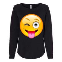 Emoticon Tongue Out Emoji with Winking Eye Smiley Womens California Wash Sweatshirt