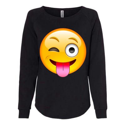 Emoticon Tongue Out Emoji with Winking Eye Smiley Womens California Wash Sweatshirt