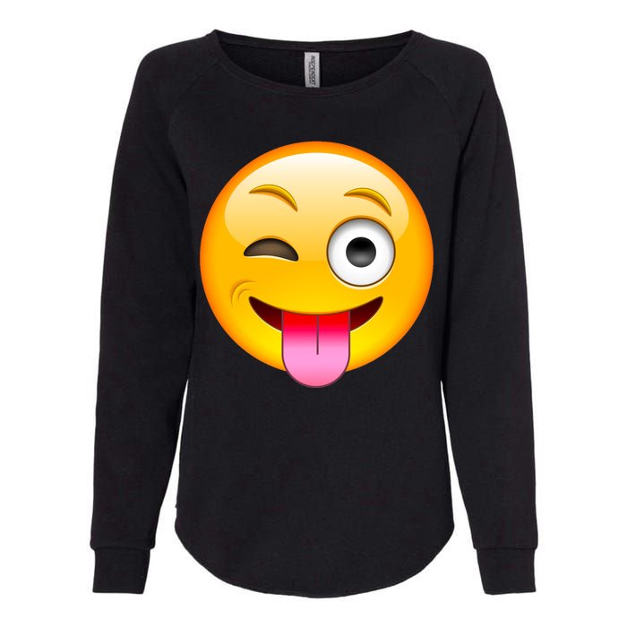 Emoticon Tongue Out Emoji with Winking Eye Smiley Womens California Wash Sweatshirt