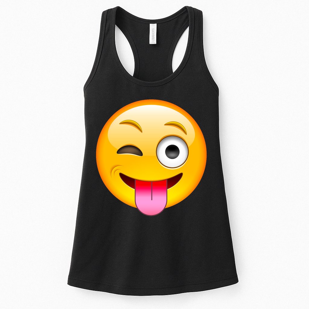 Emoticon Tongue Out Emoji with Winking Eye Smiley Womens Tank Top