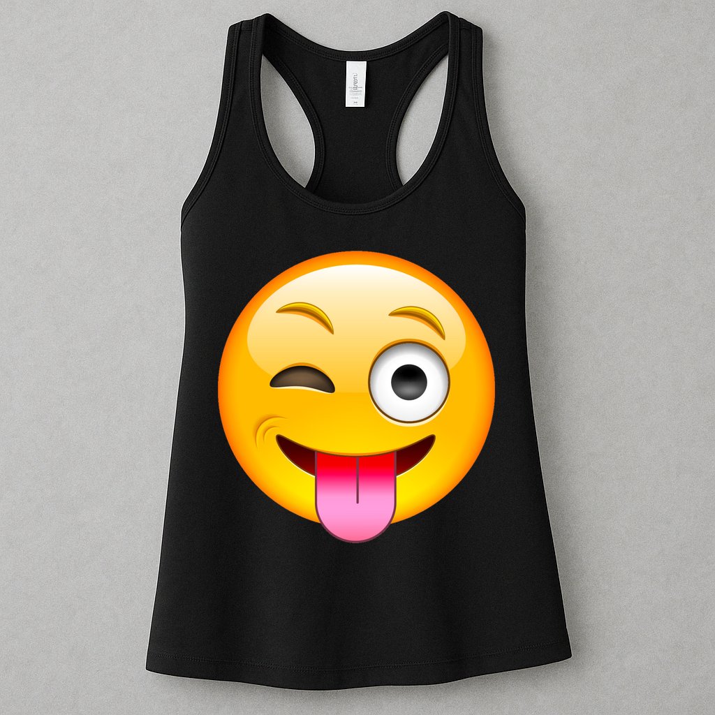 Emoticon Tongue Out Emoji with Winking Eye Smiley Womens Tank Top
