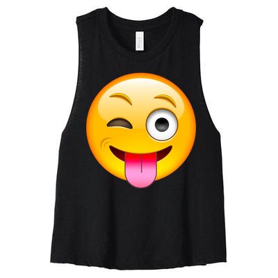 Emoticon Tongue Out Emoji with Winking Eye Smiley Women's Racerback Cropped Tank