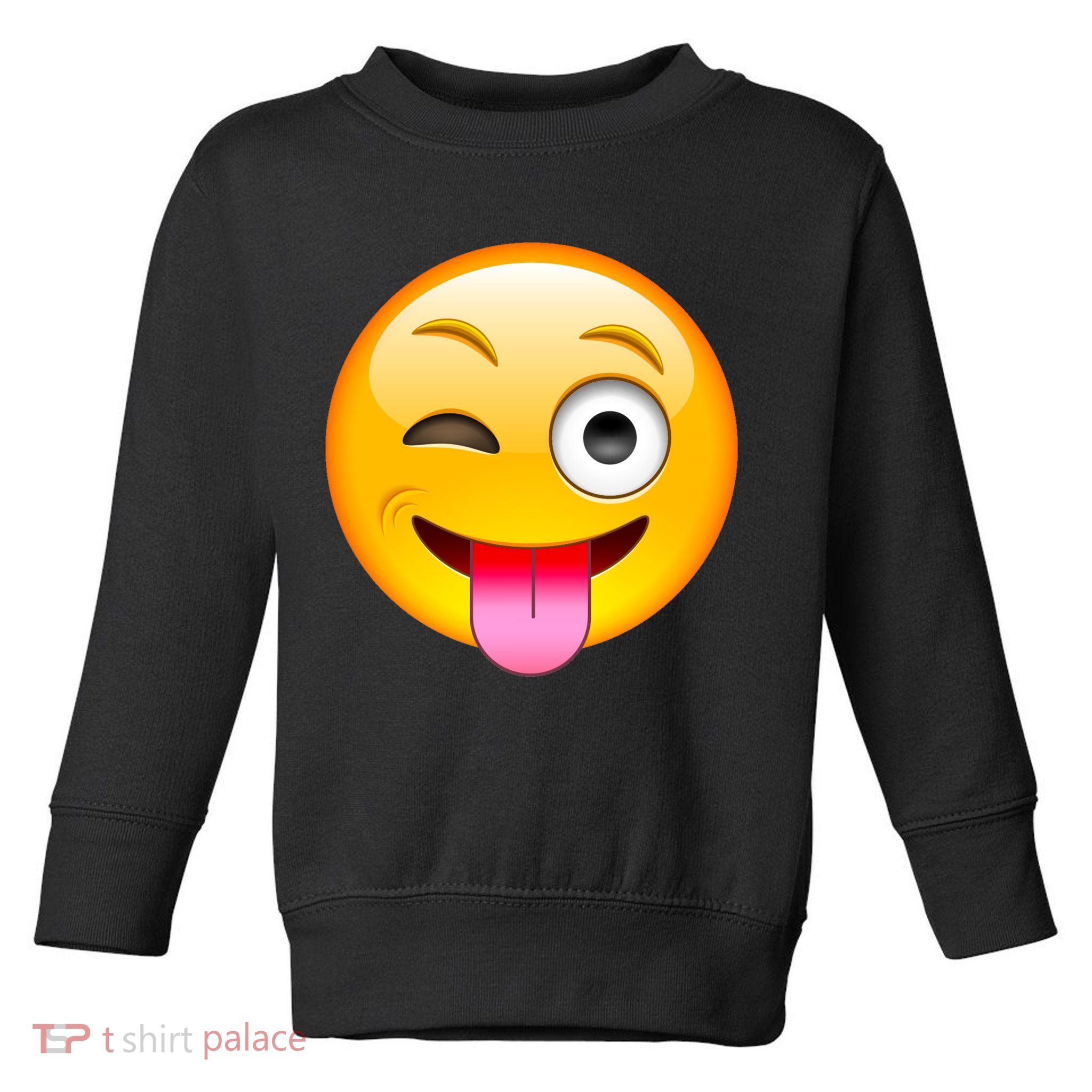 Emoticon Tongue Out Emoji with Winking Eye Smiley Toddler Sweatshirt