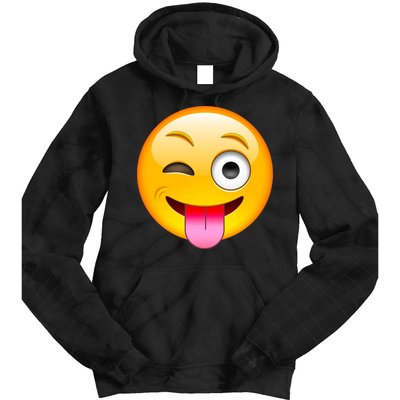 Emoticon Tongue Out Emoji with Winking Eye Smiley Tie Dye Hoodie