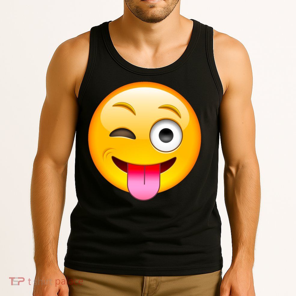 Emoticon Tongue Out Emoji with Winking Eye Smiley Tank Top