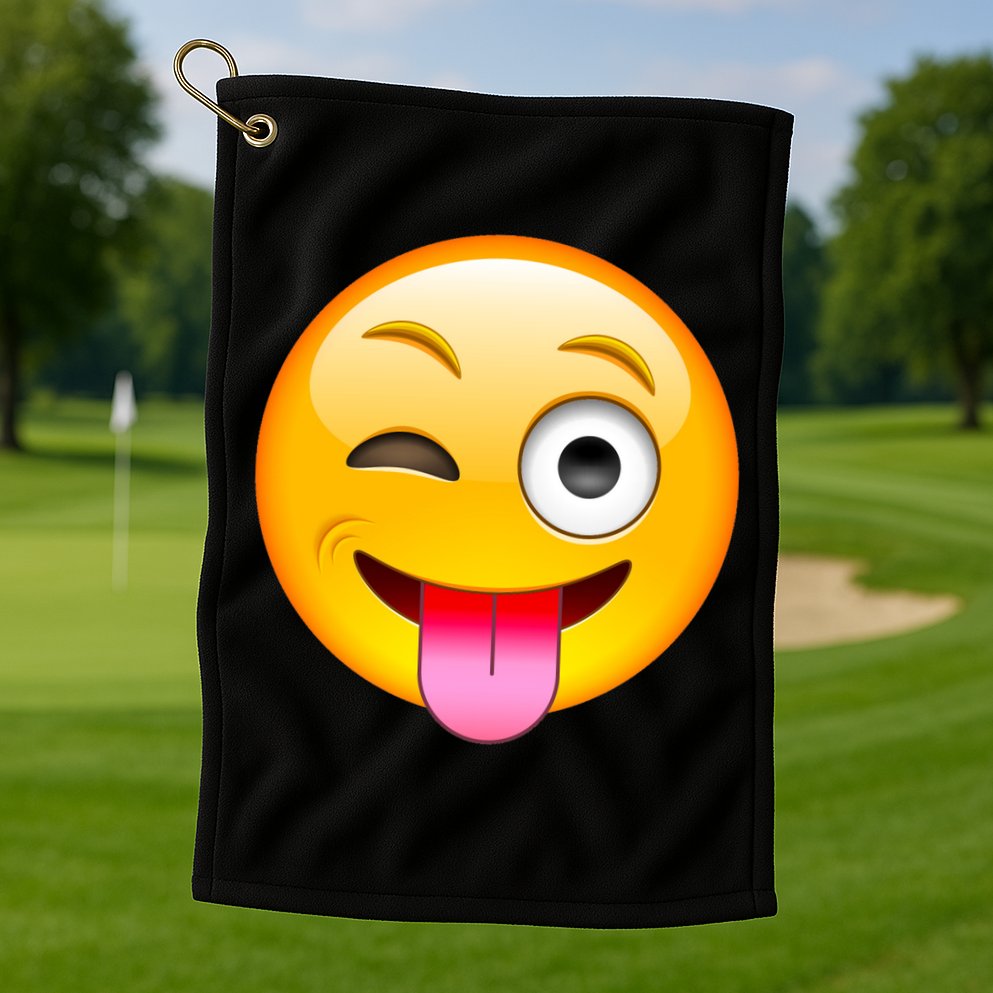 Emoticon Tongue Out Emoji with Winking Eye Smiley Golf Towel