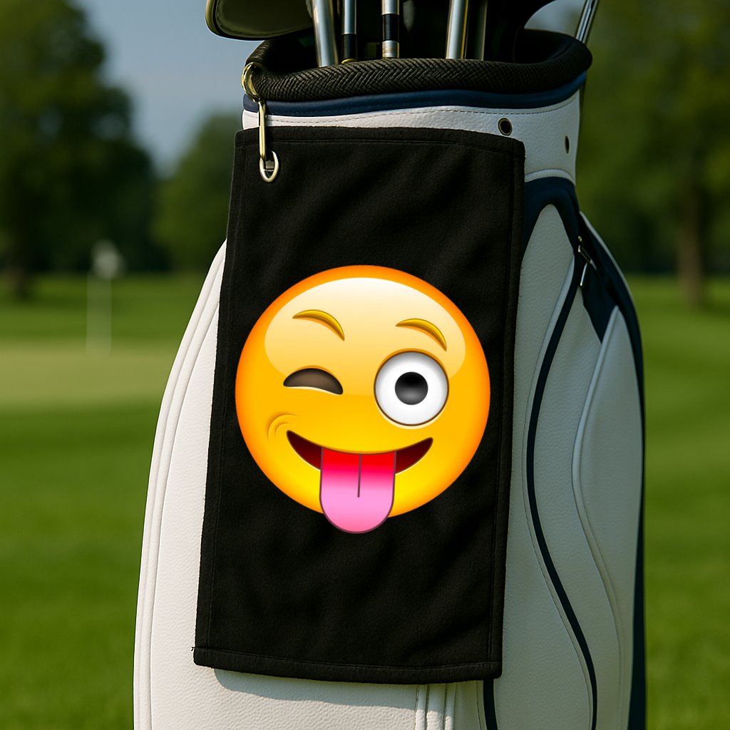 Emoticon Tongue Out Emoji with Winking Eye Smiley Golf Towel